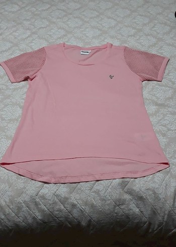 Kız Çocuk Pembe Kısa Kollu Dantel Detaylı Tişört - Görsel 2