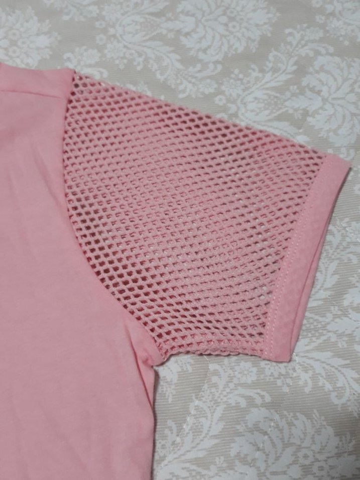 Kız Çocuk Pembe Kısa Kollu Dantel Detaylı Tişört - Görsel 3