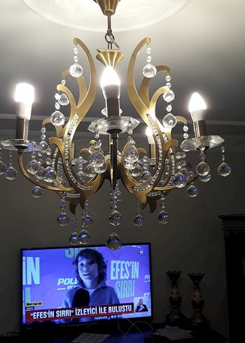 Kristal Detaylı Koyu Altın Avize - Görsel 5