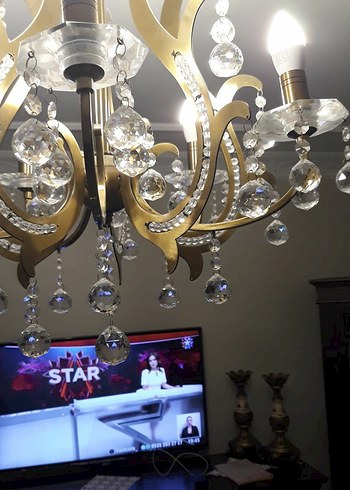 Kristal Detaylı Koyu Altın Avize - Görsel 4