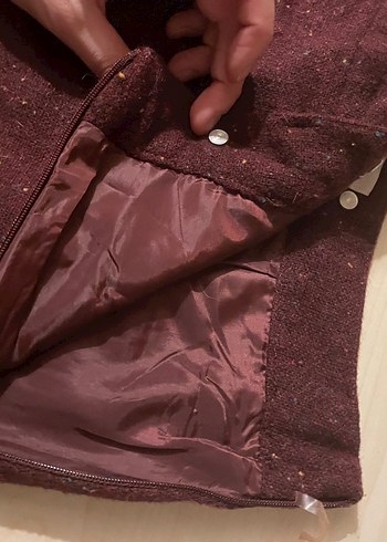 Bordo Düğmeli Mini Etek - Görsel 2