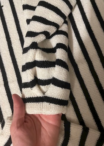 Çizgili Bej Kadın Triko Kazak - Görsel 3