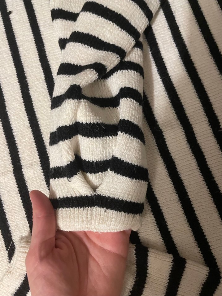 Çizgili Bej Kadın Triko Kazak - Görsel 3