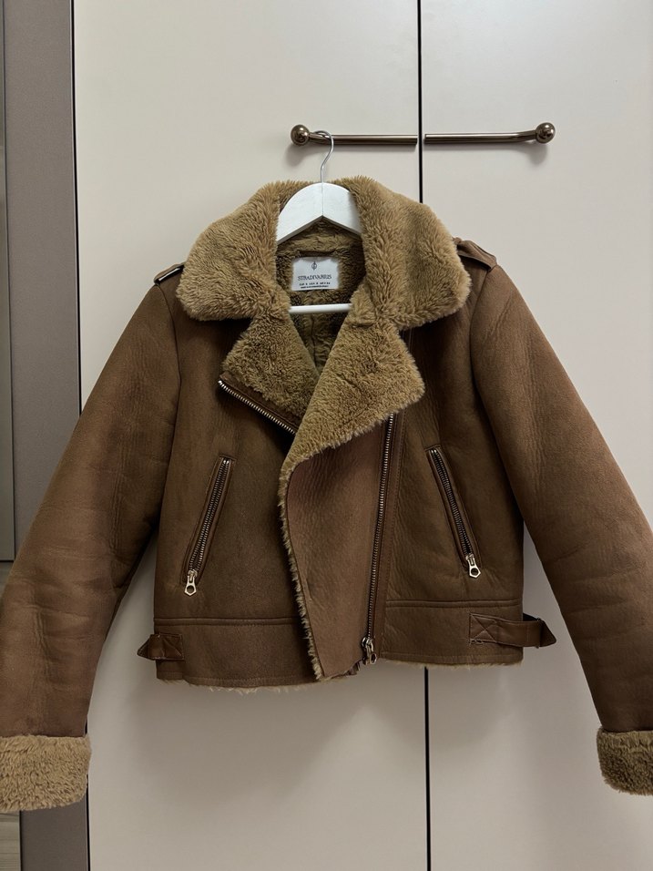 Stradivarius Kürk Detaylı Süet Biker Ceket - Görsel 2