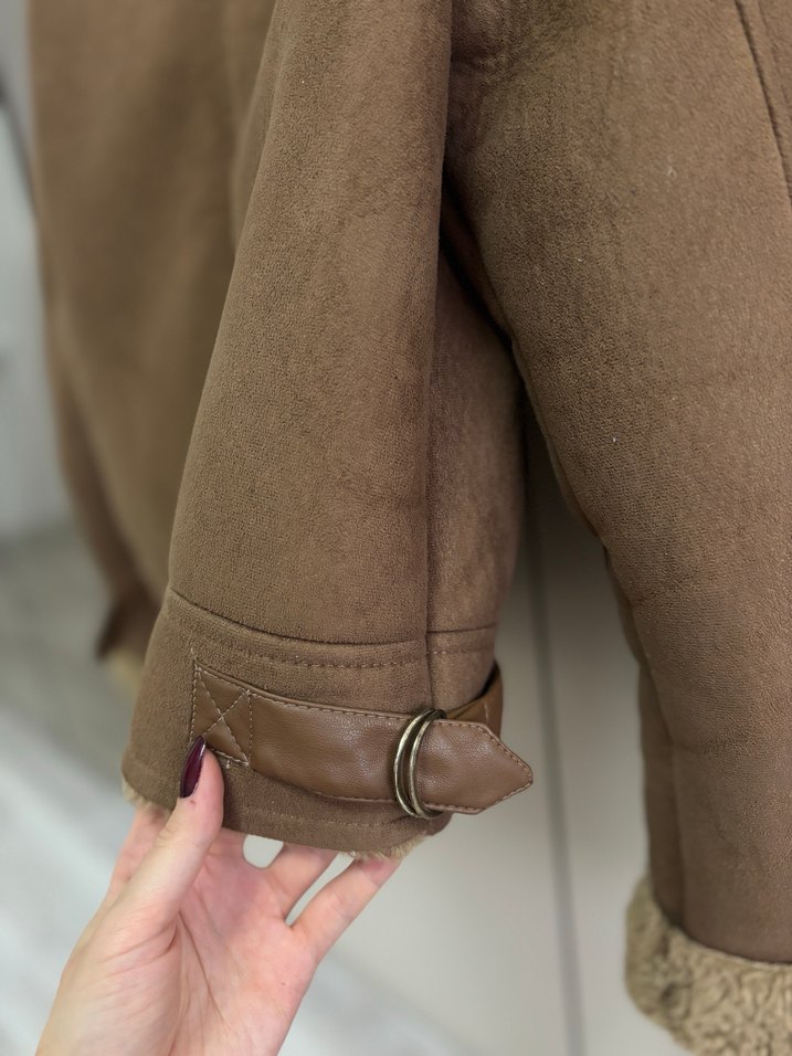 Stradivarius Kürk Detaylı Süet Biker Ceket - Görsel 5