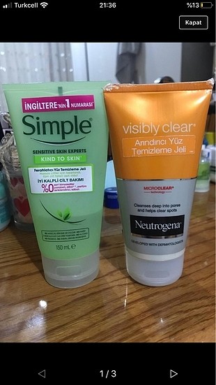 Simple Yüz yıkama jeli Neutrogena yüz yıkama jeli
