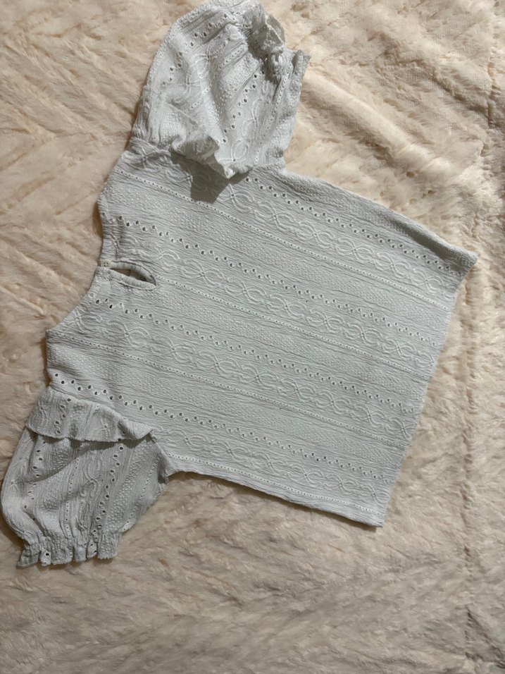 LCW Dantel Detaylı Beyaz Bohem Kısa Kollu Bluz - Görsel 2