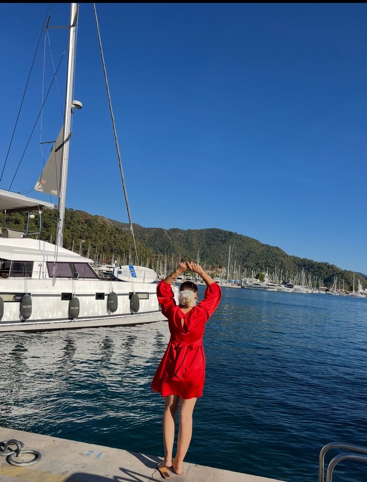 Nocturne kadın Kırmızı saten Drapeli Elbise - Görsel 2