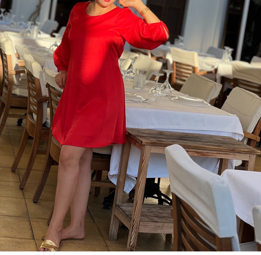 Nocturne kadın Kırmızı saten Drapeli Elbise - Görsel 3