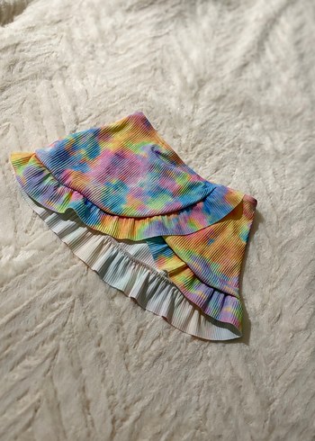 Sheinside Pastel Renkli Fırfırlı Bağlama Desenli Mini Etek
