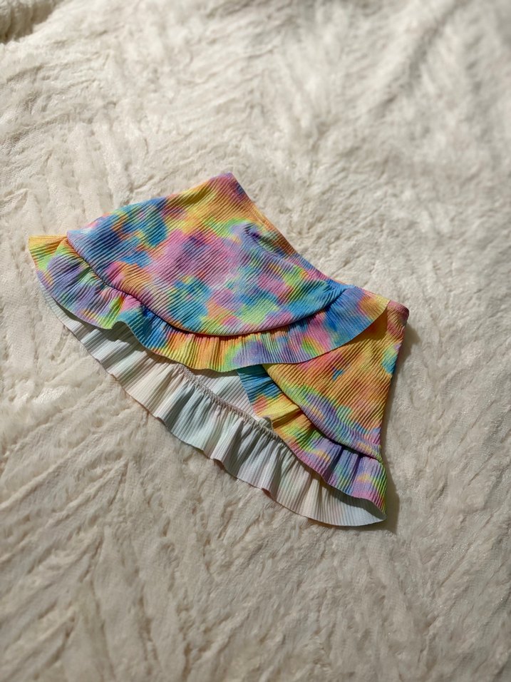 Pastel Renkli Fırfırlı Bağlama Desenli Mini Etek - Görsel 2