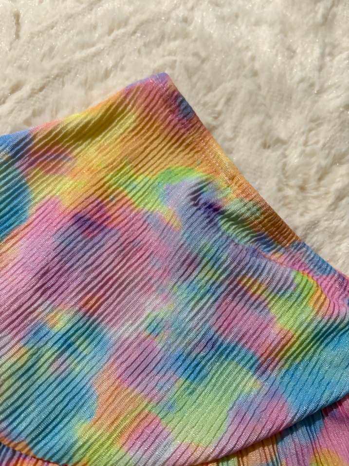 Pastel Renkli Fırfırlı Bağlama Desenli Mini Etek - Görsel 3