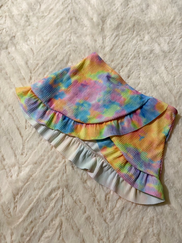 Pastel Renkli Fırfırlı Bağlama Desenli Mini Etek - Görsel 4