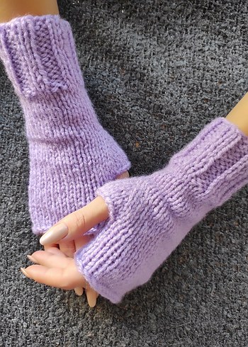 Mor Örgü Parmaksız Kadın Parmaksız Eldiven - Görsel 2