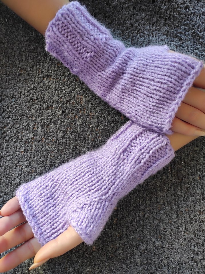 Mor Örgü Parmaksız Kadın Parmaksız Eldiven - Görsel 3