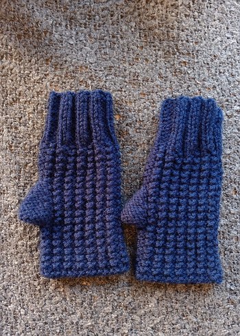 Kadın Bohem Koyu Mavi Örgü Parmaksız Eldiven - Görsel 7