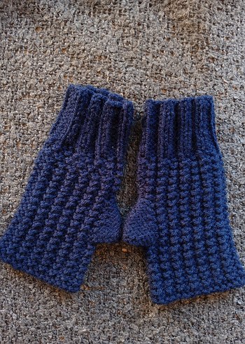 Kadın Bohem Koyu Mavi Örgü Parmaksız Eldiven - Görsel 5