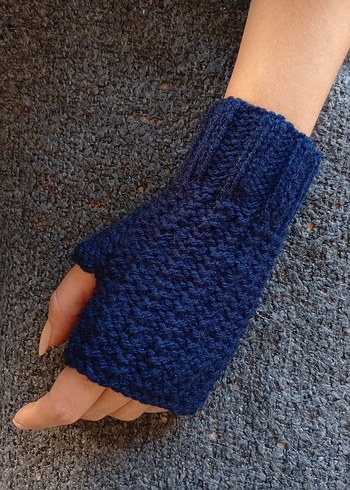 Kadın Bohem Koyu Mavi Örgü Parmaksız Eldiven - Görsel 4
