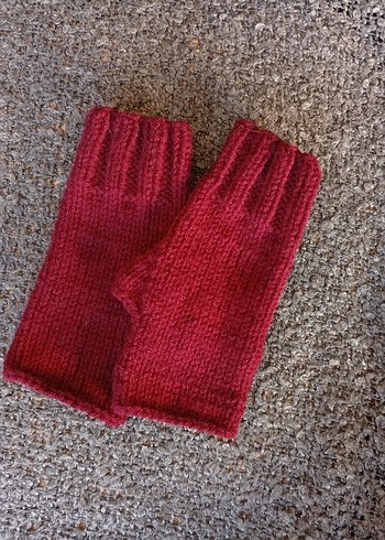 Bordo Örgü Parmaksız Kadın Eldiven - Görsel 3