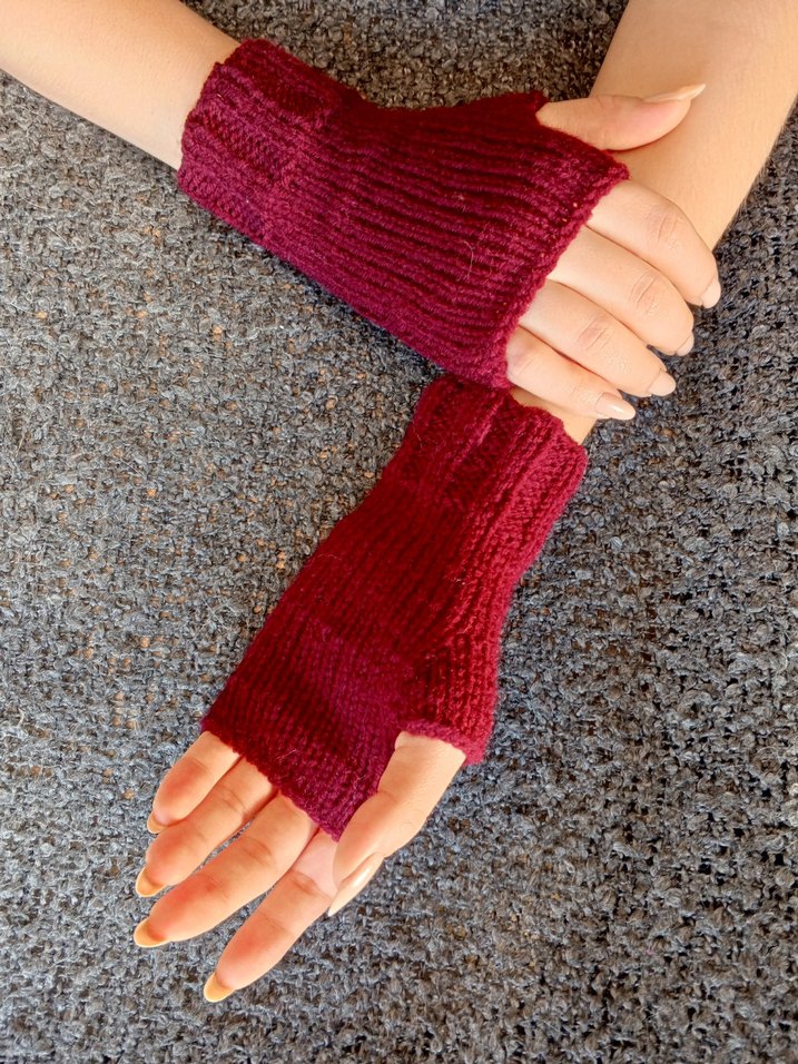 Bordo Örgü Parmaksız Kadın Eldiven - Görsel 5