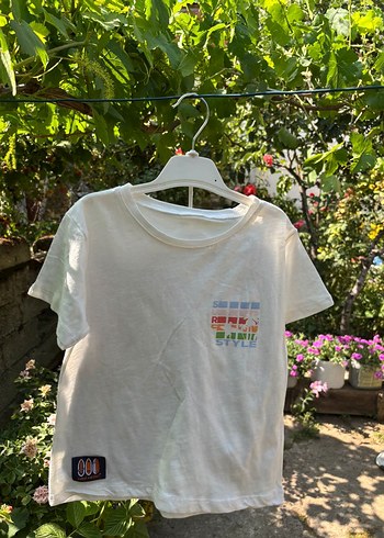 Beyaz Çocuk Baskılı Oversize Tişört ve Pantolon