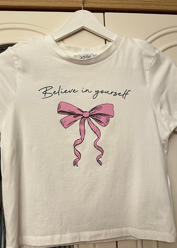 LC Waikiki Beyaz kurdele baskılı tişört