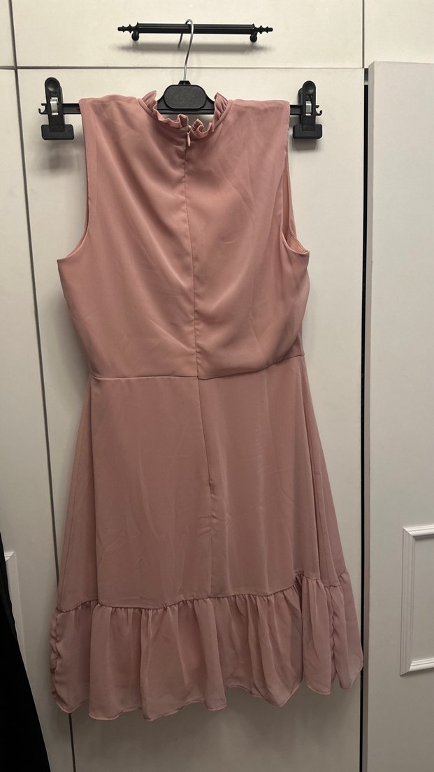 Pudra Renkli Kolsuz şık Elbise - Görsel 2