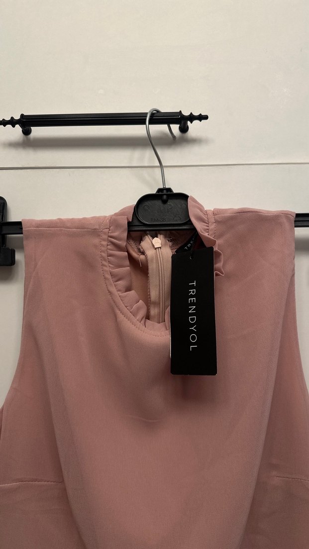 Pudra Renkli Kolsuz şık Elbise - Görsel 3