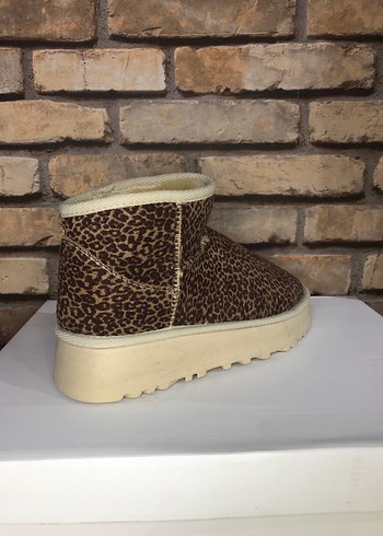 Kürklü Leopar Desenli Kahverengi Kadın Bot - Görsel 2