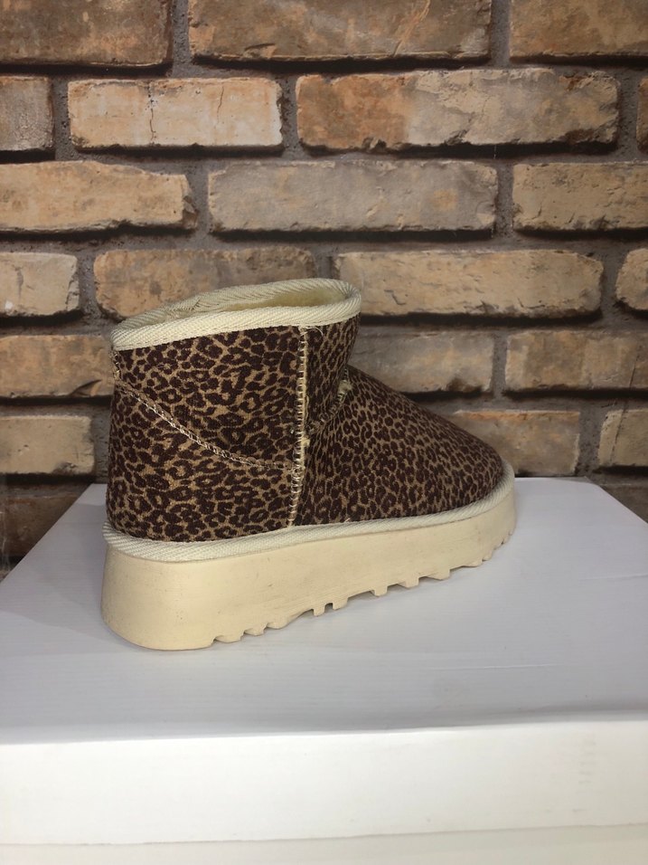 Kürklü Leopar Desenli Kahverengi Kadın Bot - Görsel 2