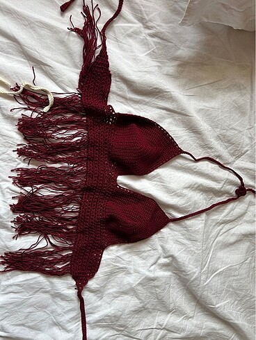 xs Beden bordo Renk El örgüsü bikini takım