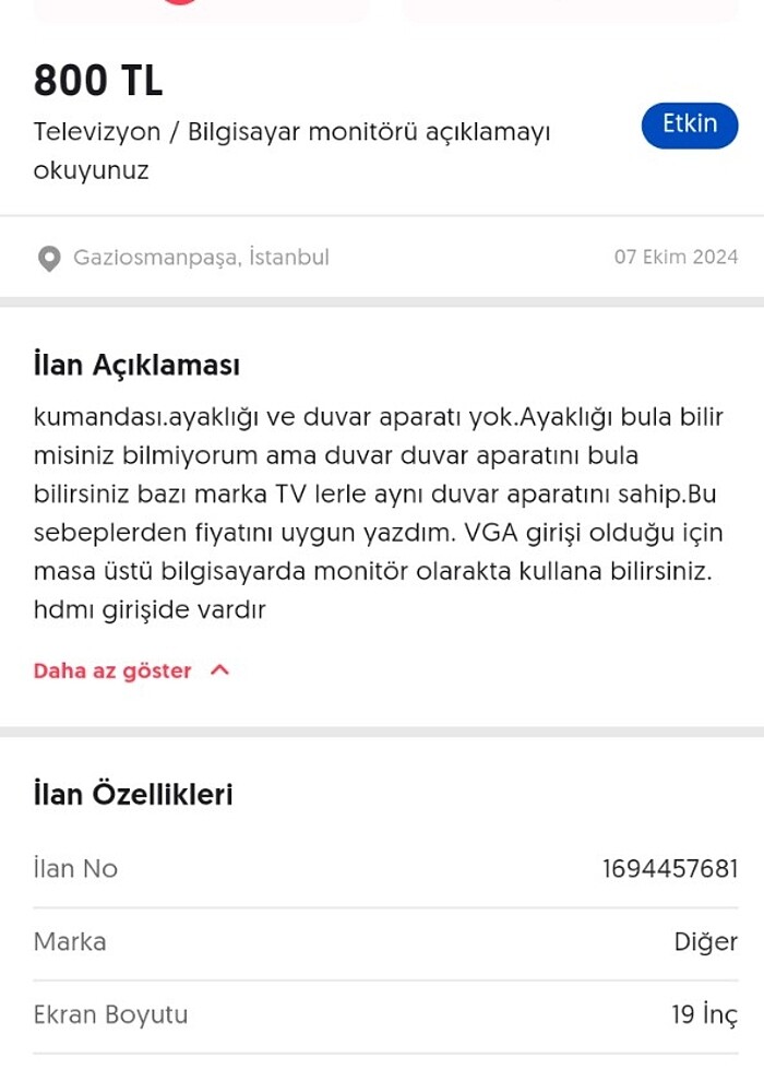 Telefox marka 19 inc TV / monitör  - Görsel 5