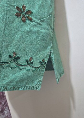 Nakışlı Dantel Detaylı Yeşil Bohem Bluz - Görsel 8