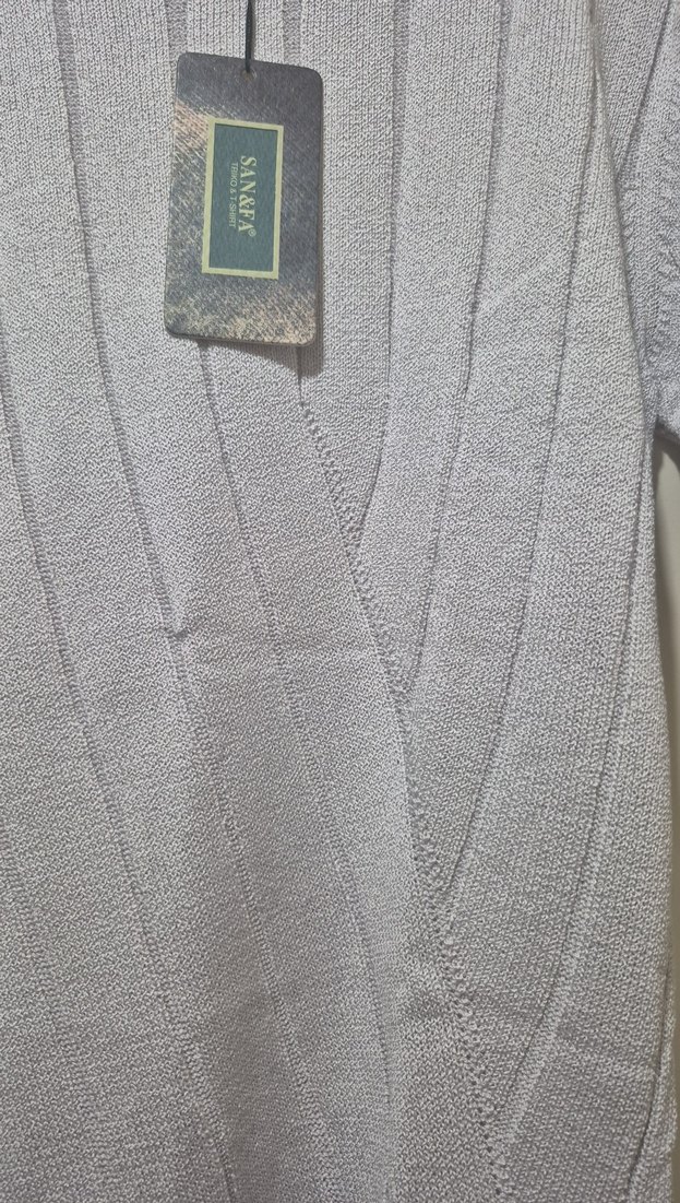 Kadın Gri Kısa Kollu Triko Tişört - Görsel 5