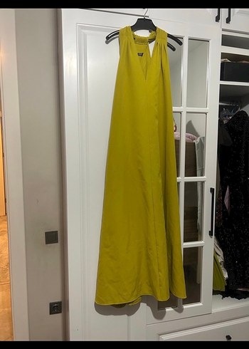 Zara Sarı V Yakalı Uzun Drapeli Kadın Elbise