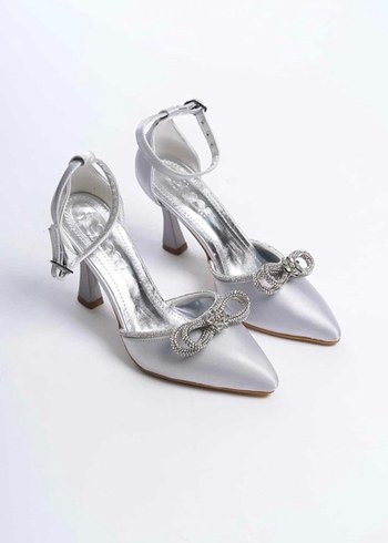 Gümüş Tokalı Stiletto Kadın Abiye Ayakkabı