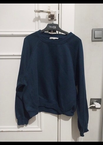 Lacivert Kadın Sweatshirt, Bisiklet Yaka, Salaş
