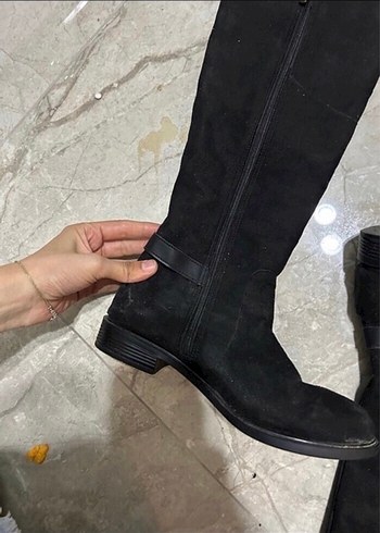 40 Beden siyah Renk Siyah Süet Kemerli Dizüstü Çizme