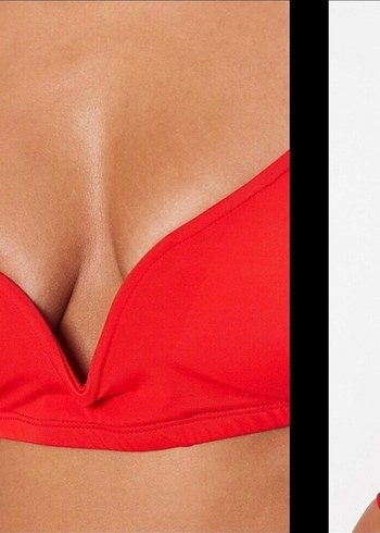 l Beden Parlak Kırmızı İnce Askılı Bikini Üstü
