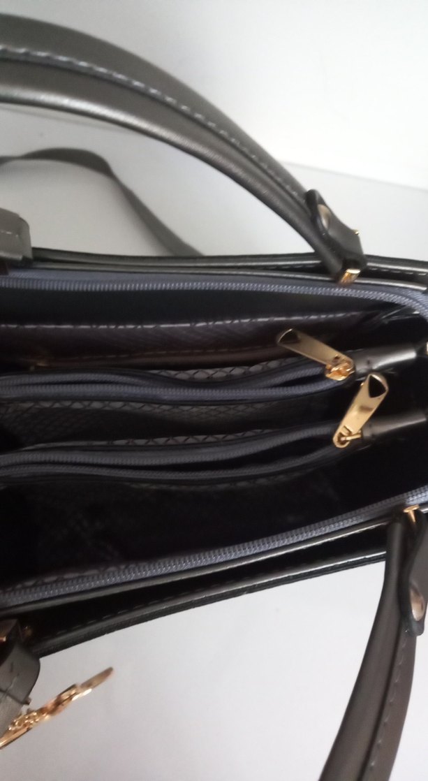 Gri Kadın Çiçek Desenli Tokalı Çanta - Görsel 2