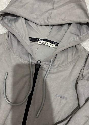 Oysho Gri Kapusonlu Fermuarli Sweatshirt