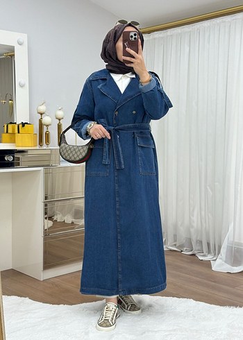 universal Beden mavi Renk Uzun Kollu Kuşaklı Kadın Denim Ceket