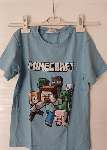 Mavi Minecraft Baskılı Erkek Tişörtü
