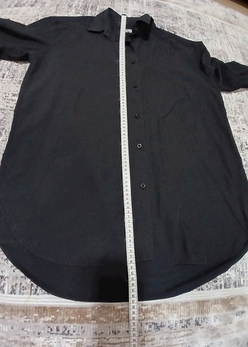 Siyah Düğmeli Uzun Kollu Keten Gömlek - Görsel 3