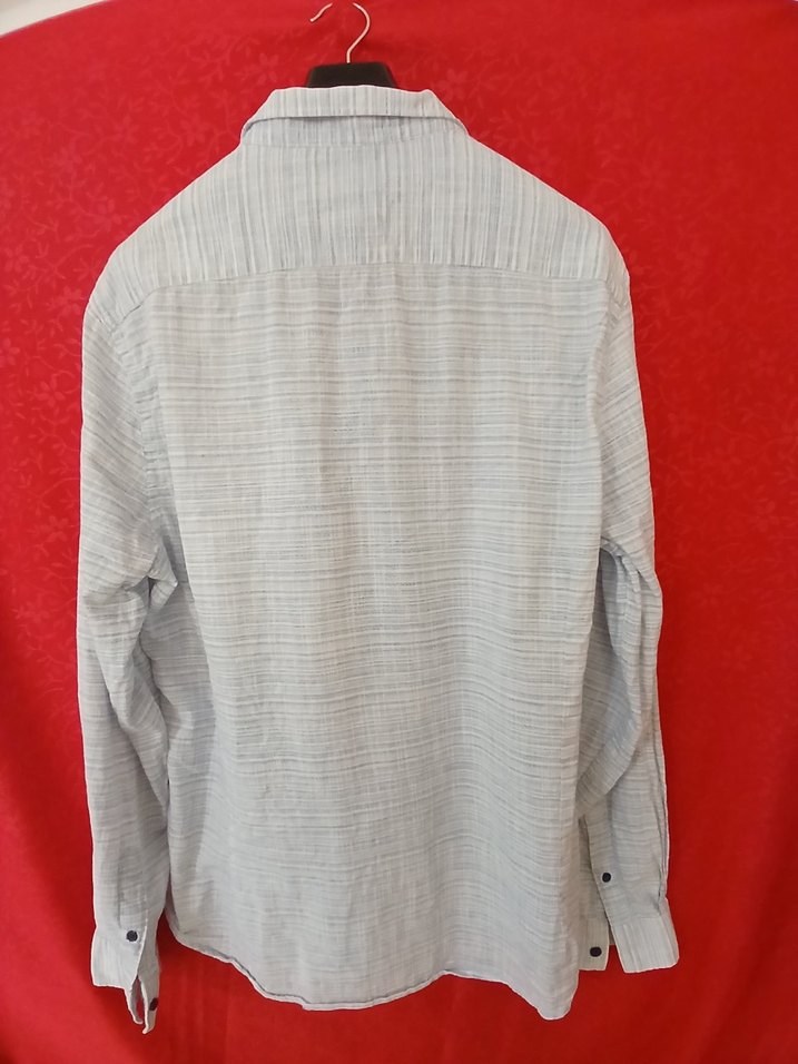 Gri Keten Erkek Gömlek Uzun Kollu - Görsel 2