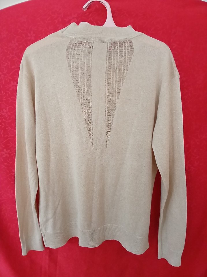 Bej Kadın Triko Uzun Kollu Bisiklet Yaka Kazak - Görsel 2