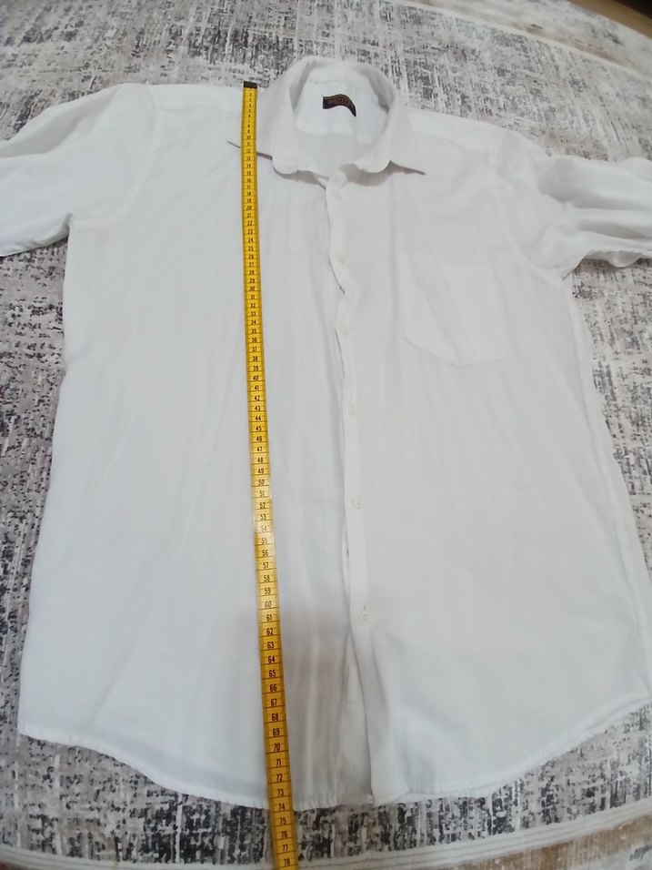 Erkek Beyaz Keten Uzun Kollu Gömlek - Görsel 4