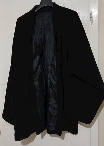 Siyah Uzun Kollu Midi Keten Kimono