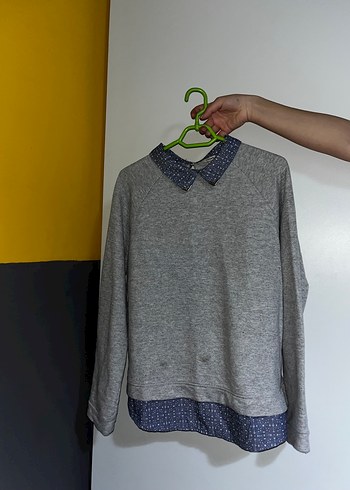 Gri Kadın Triko Kazak, Yakalı, Rahat Kesim - Görsel 2