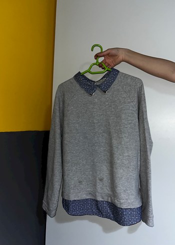 Gri Kadın Triko Kazak, Yakalı, Rahat Kesim - Görsel 3